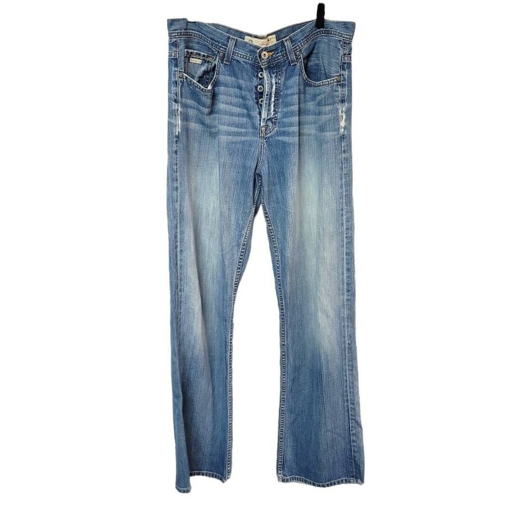BKE 67 AUSTIN straight jeans 34/34 men’s button fly distressed med wash